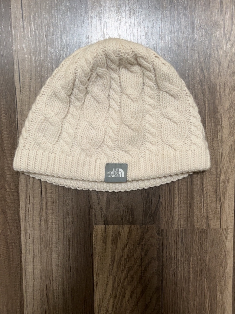 The North Face One Size Unisex Ivory Cable Knit Lined Wool Blend Hat Beanie